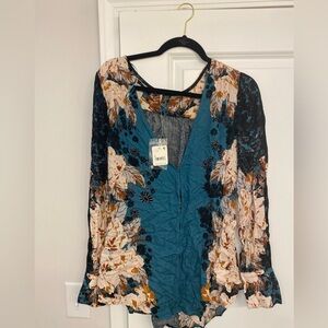 Free People Green Balsam Combo Mikayla Printed Tunic Top size large